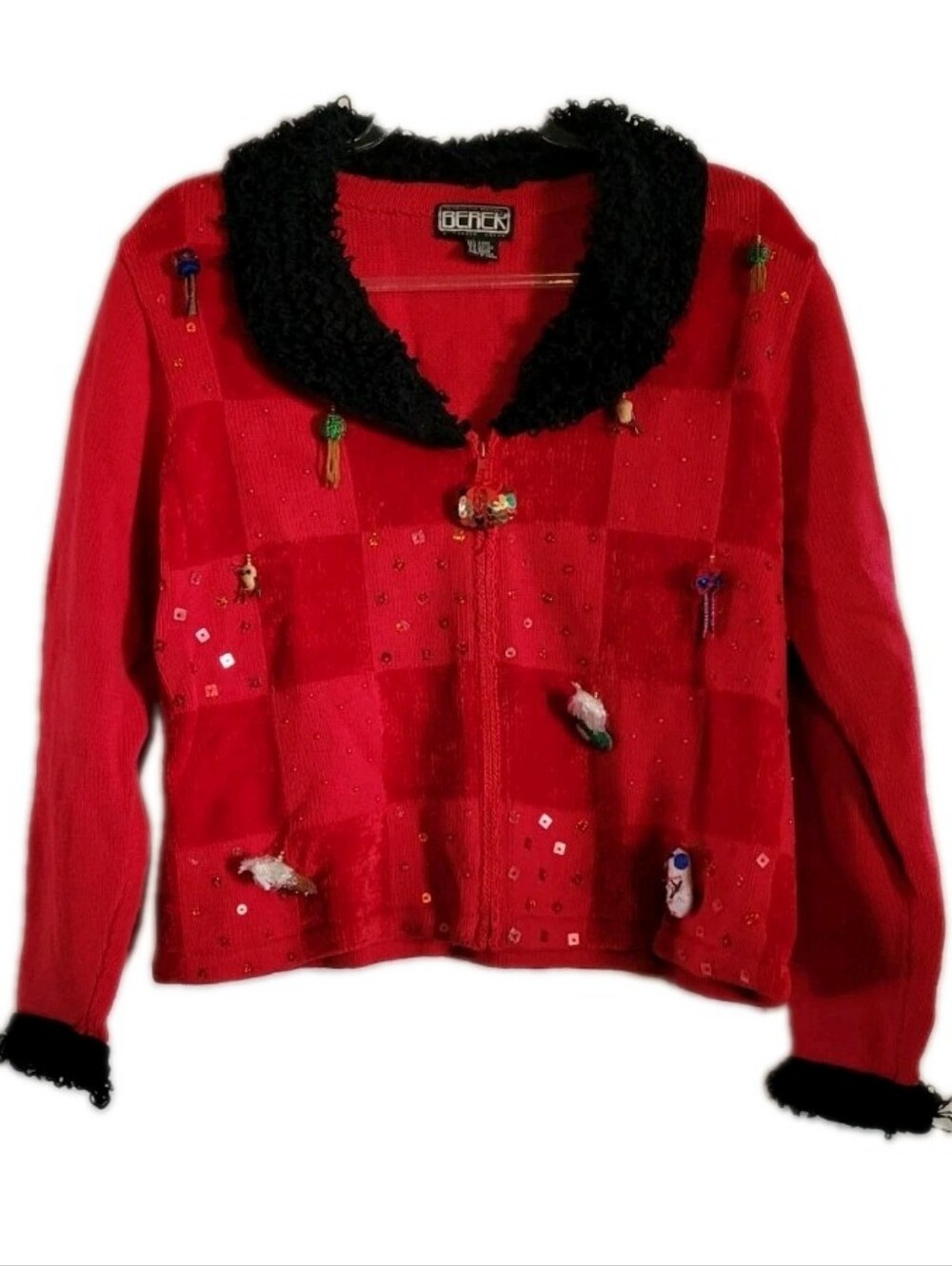 BEREK by Takako Saxon Vintage Knit Christmas Cardigan Sweater Embellished Sequin